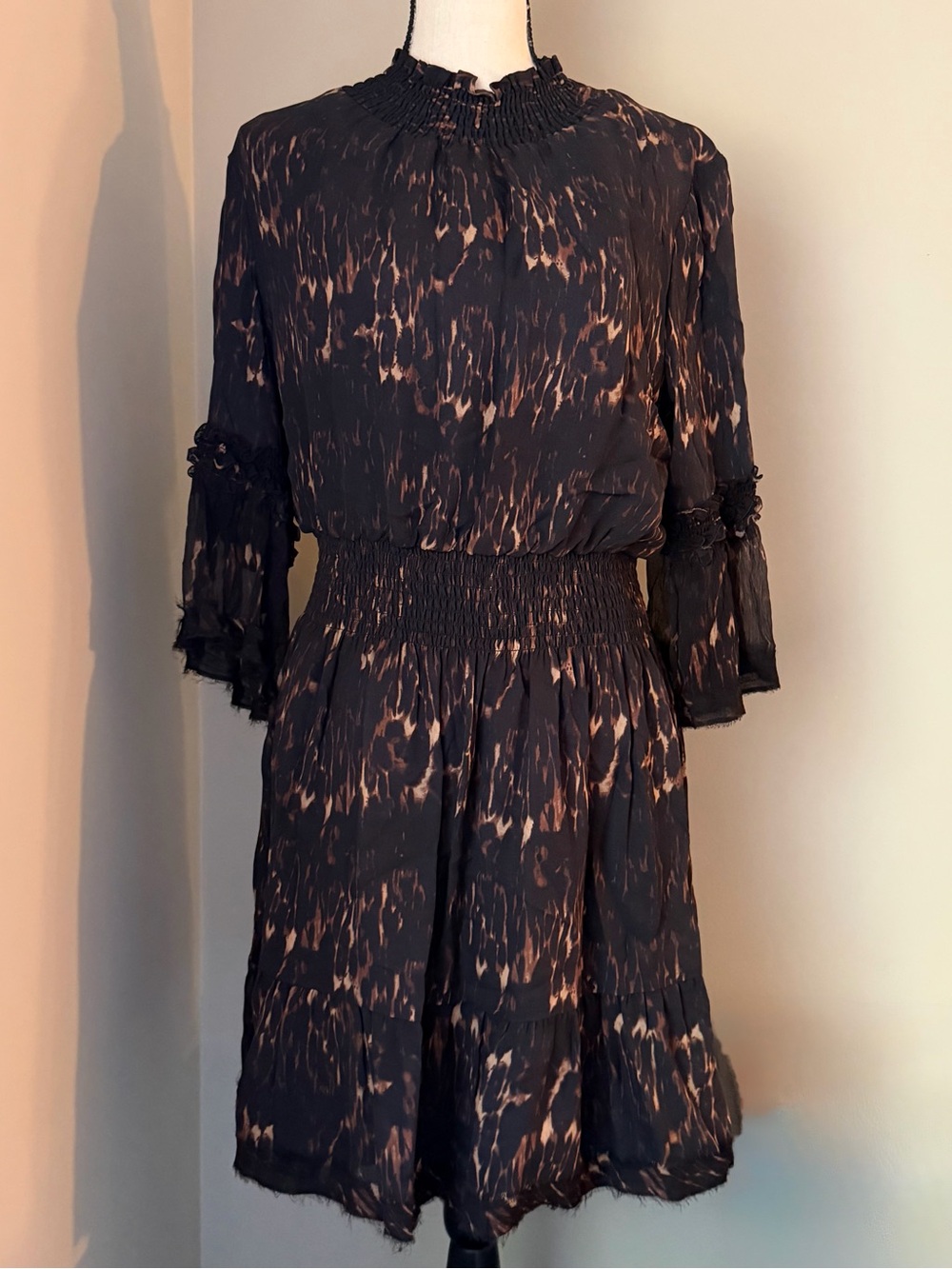 Kobi Halperin | 100% Silk Abstract Animal Print Smocked Dress | Size M